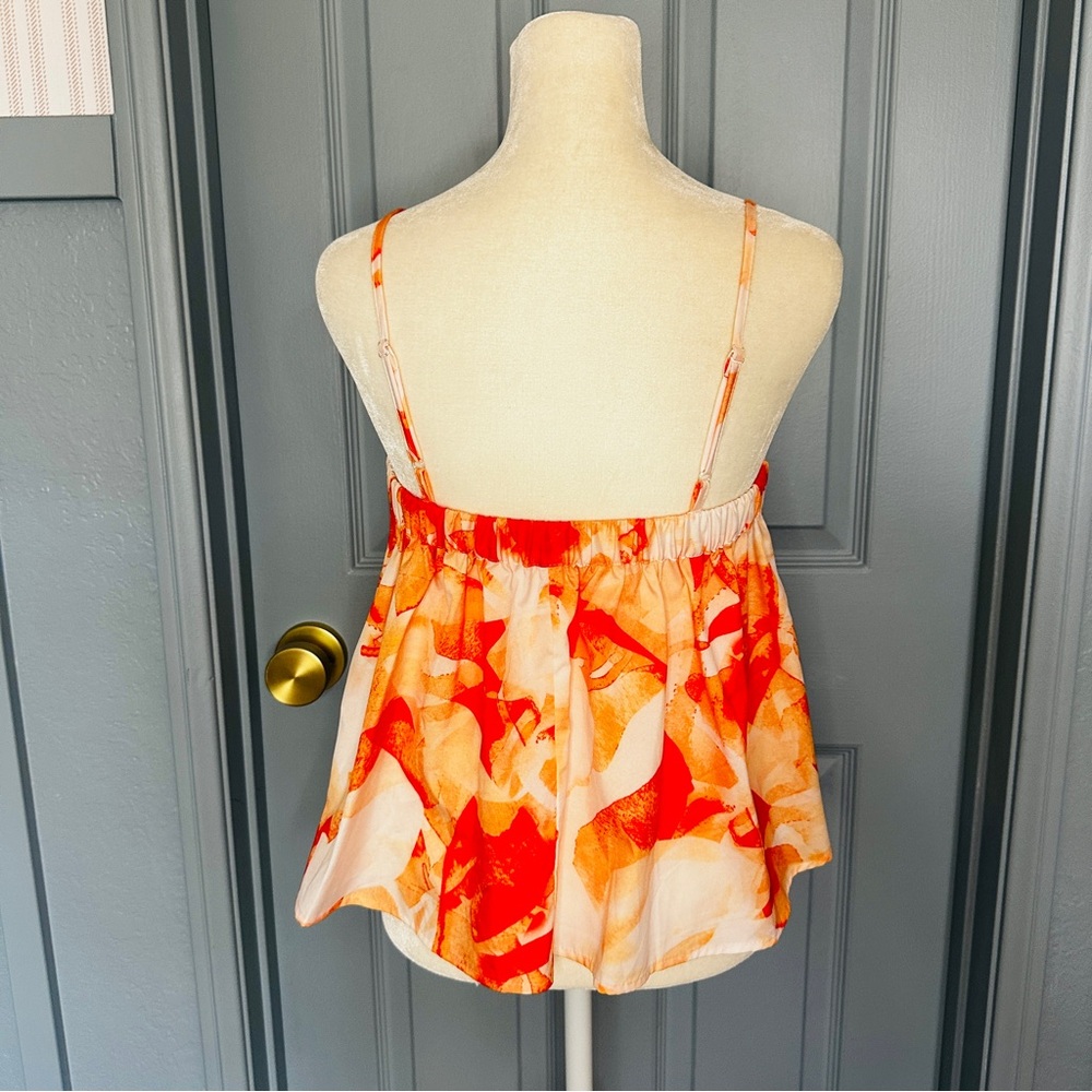 NEW Sunday Up Women's Spaghetti Strap Orange and White Floral Top - Picture 3 of 7